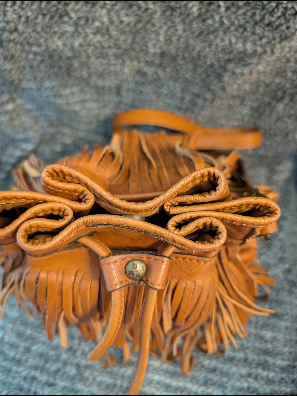 Patricia Nash Tan Leather Fringe Drawstring Crossbody - Picture 3 of 11